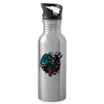 Skeleton in american costume, usa flag - Water bottle with straw - silver - Right