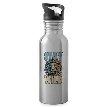 Löwe / Stay wild / Tier / Sternezeichen / Dominaz - Trinkflasche mit integriertem Trinkhalm - Lightsilver - Rechts