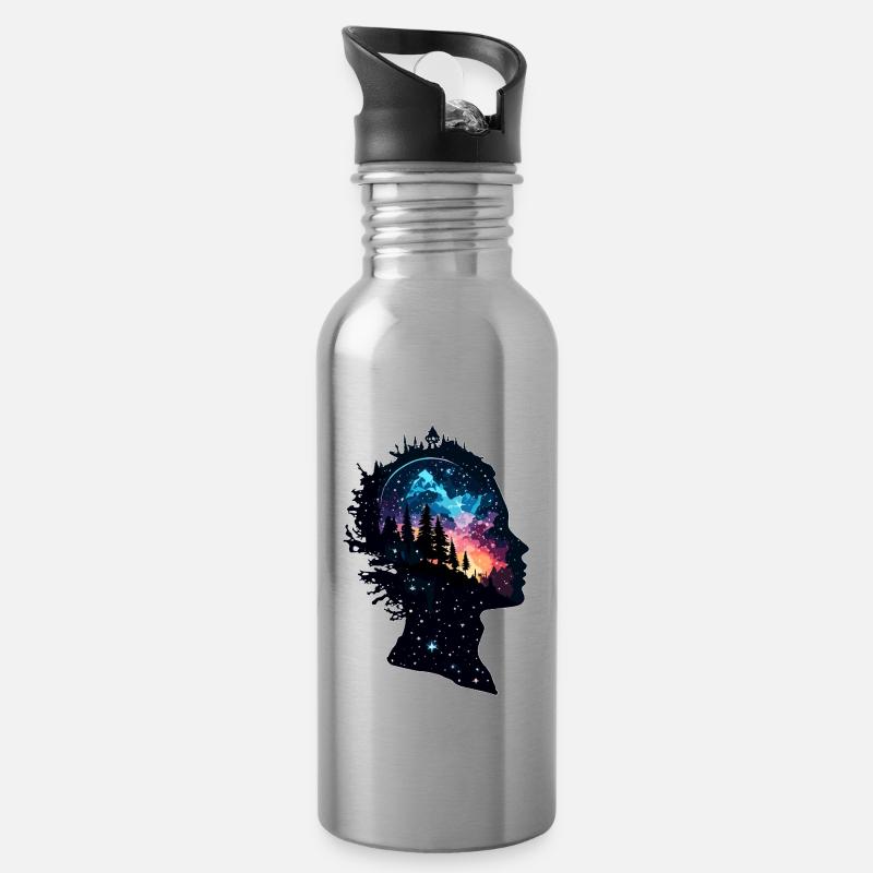 Silhouette / Wald / Porträt / Bäume / Person - Trinkflasche mit integriertem Trinkhalm - Lightsilver