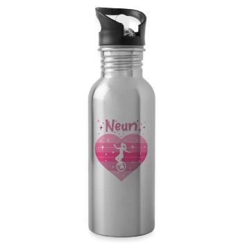 9. Geburtstag Einrad fahren Mädchen Tochter - Trinkflasche mit integriertem Trinkhalm - Lightsilver - Rechts