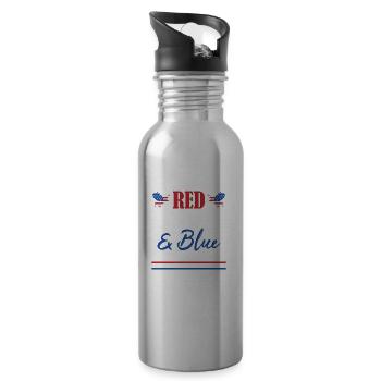 Veteran US Flag Red White & Blue Waiter Crew - Water bottle with straw - silver - Right