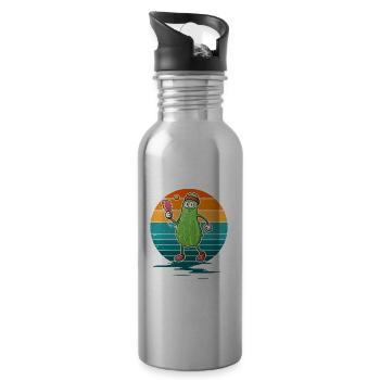 Pickle Gurke Pickelball Lustig Schläger - Trinkflasche mit integriertem Trinkhalm - Lightsilver - Rechts