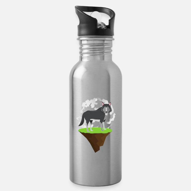 Wolf - Trinkflasche mit integriertem Trinkhalm - Lightsilver