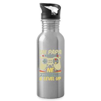 Un Papa geek ne vieillit pas il level up - Gourde avec paille intégrée - argent clair - Droite