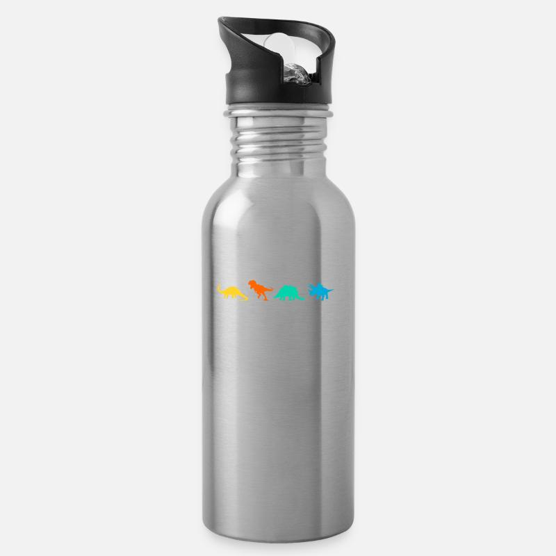 Dinosaurier - Trinkflasche mit integriertem Trinkhalm - Lightsilver