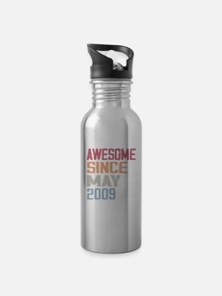 Mai 2009 Geburtstag 2009 Retro 2009 Mai Jahrgang - Trinkflasche mit integriertem Trinkhalm - Lightsilver