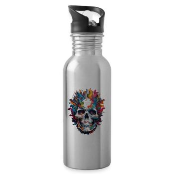 Skull / Totenkopf / Skelett / Gothic / Tattoo - Trinkflasche mit integriertem Trinkhalm - Lightsilver - Rechts