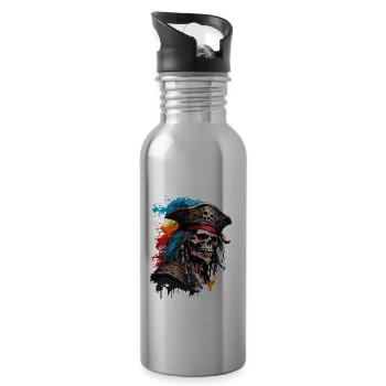 Pirat / Ahoi / Anker / Kapitän / Totenkopf / Rum - Trinkflasche mit integriertem Trinkhalm - Lightsilver - Rechts