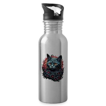 Cool Cat / Funny / Animal / Pet / Crazy - Water bottle with straw - silver - Right