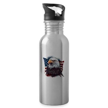 Amerikanischer Weißkopfseeadler mit USA Flagge - Trinkflasche mit integriertem Trinkhalm - Lightsilver - Rechts
