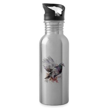 Pigeon Dove Bird Pigeon Fancier Watercolor - Water bottle with straw - silver - Right