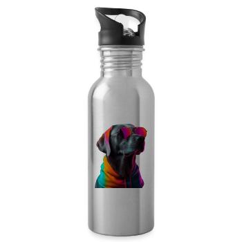 Labrador Hund mit Sonnenbrille - Trinkflasche mit integriertem Trinkhalm - Lightsilver - Rechts
