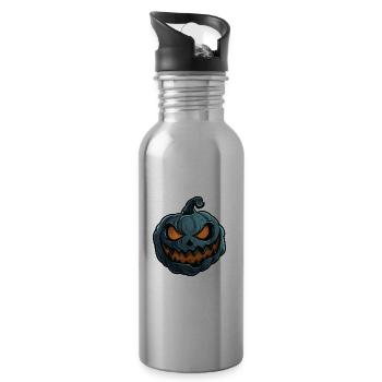 Grinsendes Kürbis Gesicht - Kürbis Halloween - Trinkflasche mit integriertem Trinkhalm - Lightsilver - Rechts