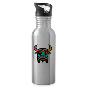 Stier Halloween Comic Zombie - Trinkflasche mit integriertem Trinkhalm - Lightsilver - Rechts