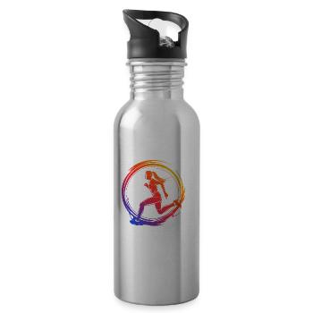 Running Marathon Silhouette Colorful - Water bottle with straw - silver - Right