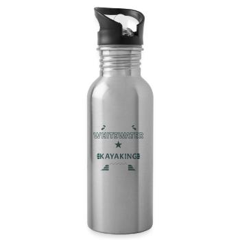 Crazy Whitewater Kayaking Lady - Water bottle with straw - silver - Right