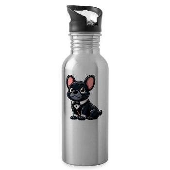 Schicke Französische Bulldogge - Trinkflasche mit integriertem Trinkhalm - Lightsilver - Rechts