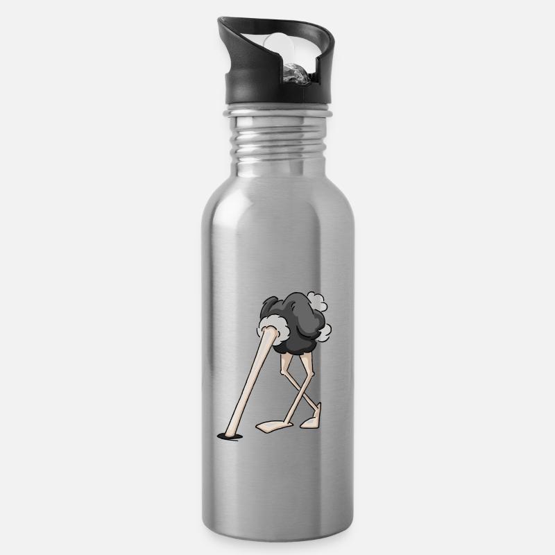 cooler Vogel Strauß Kopf im Sand lustig Geschenk - Trinkflasche mit integriertem Trinkhalm - Lightsilver