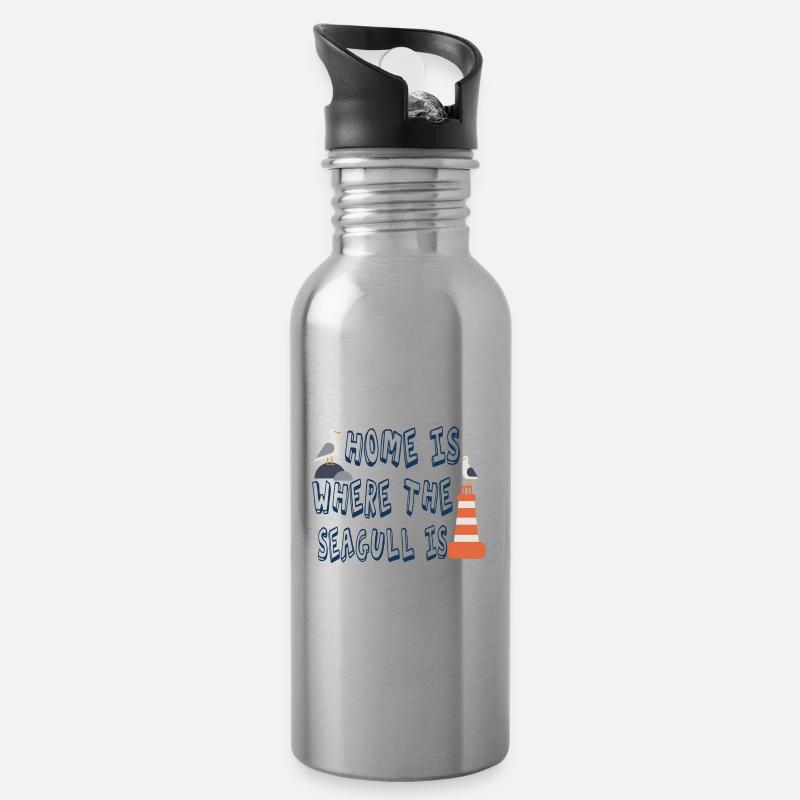 Zuhause ist, wo die Möwe ist - Trinkflasche mit integriertem Trinkhalm - Lightsilver