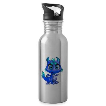 Baby Drache Blau | Niedlicher blauer Baby Drache - Trinkflasche mit integriertem Trinkhalm - Lightsilver - Rechts
