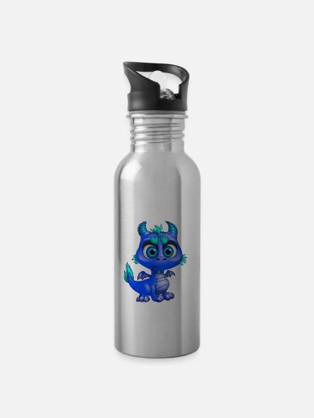 | Bleu Bébé Dragon Mignon bébé dragon bleu - Gourde avec paille intégrée - argent clair