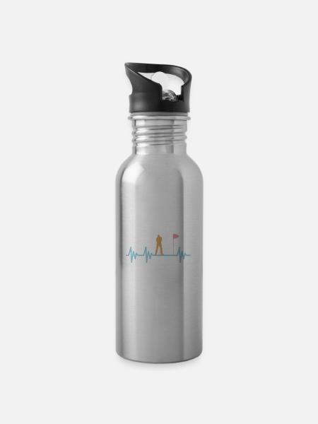 Golf Herzschlag Golfen - Trinkflasche mit integriertem Trinkhalm - Lightsilver