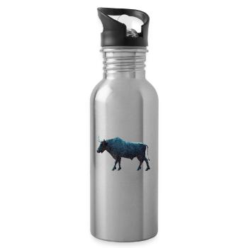 Le taureau boursier comme polygone avec un haut niveau de détail - Gourde avec paille intégrée - argent clair - Droite