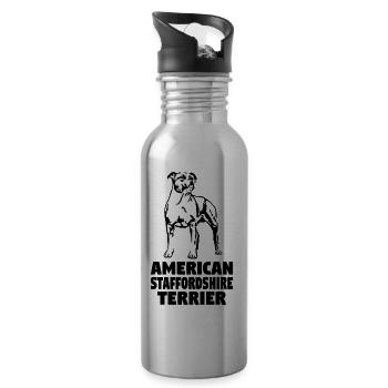 American Staffordshire Terrier debout avec du texte - Gourde avec paille intégrée - argent clair - Droite