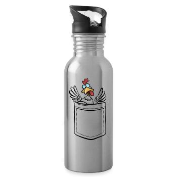 Crazy Chicken in Pocket - Chest Pocket - Water bottle with straw - silver - Right