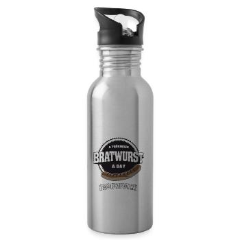 A thüringer Bratwurst a day keeps the apple away - Water bottle with straw - silver - Right