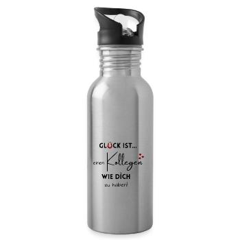 Glück ist einen Kollegen wie Dich zu haben! - Trinkflasche mit integriertem Trinkhalm - Lightsilver - Rechts
