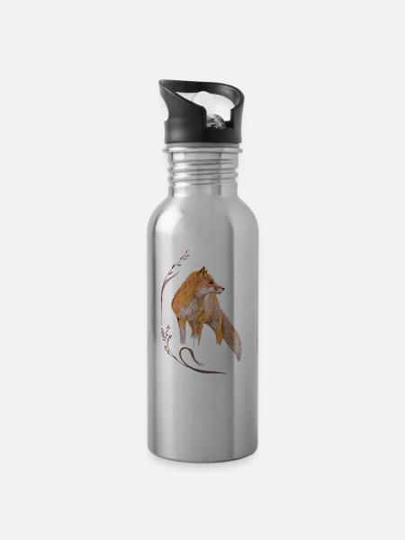 Fuchs - Trinkflasche mit integriertem Trinkhalm - Lightsilver