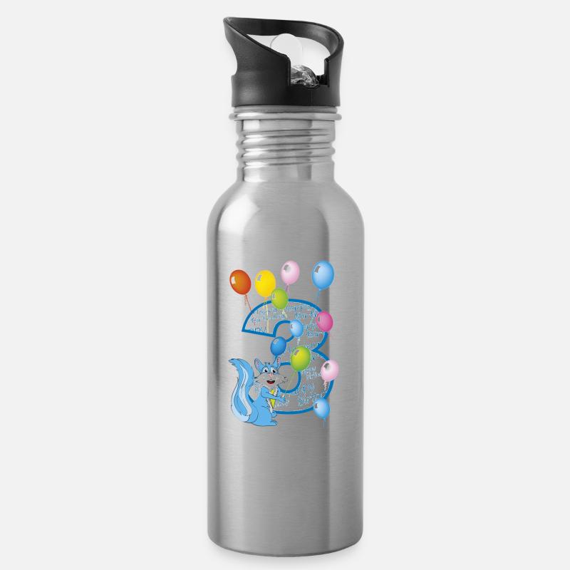 dritter Geburtstag 3 Jahre Eichhörnchen - Trinkflasche mit integriertem Trinkhalm - Lightsilver