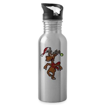 Weihnachten Christmas Xmas Lustiges Rentier Elch - Trinkflasche mit integriertem Trinkhalm - Lightsilver - Rechts