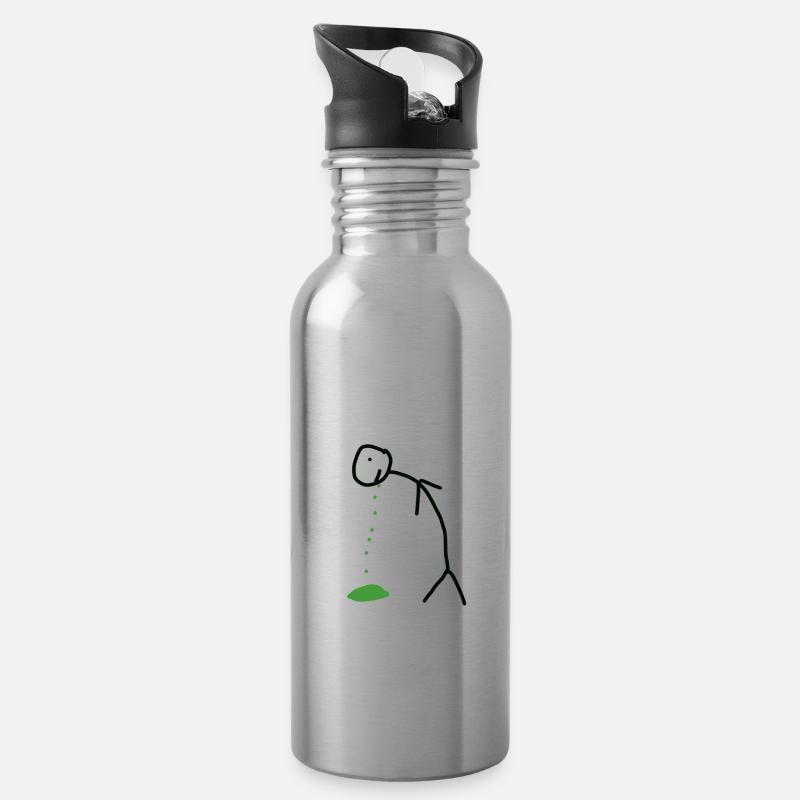 Kotzendes Strichmännchen - Trinkflasche mit integriertem Trinkhalm - Lightsilver