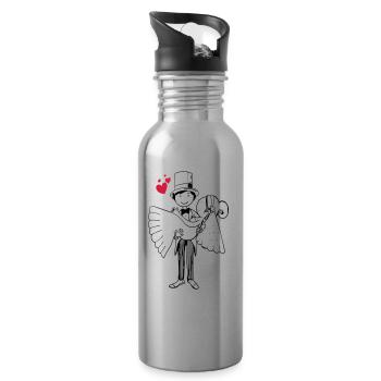 Cartoon bride and groom heart bride groom wedding marriage - Water bottle with straw - silver - Right