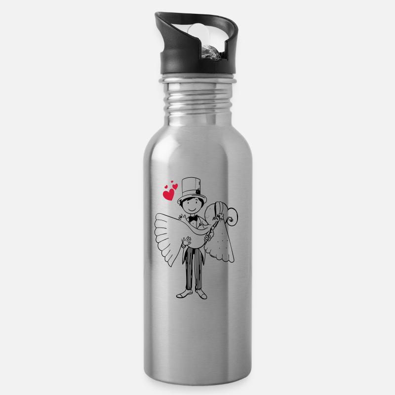 Comic Brautpaar Herz Braut Bräutigam Hochzeit Ehe - Trinkflasche mit integriertem Trinkhalm - Lightsilver