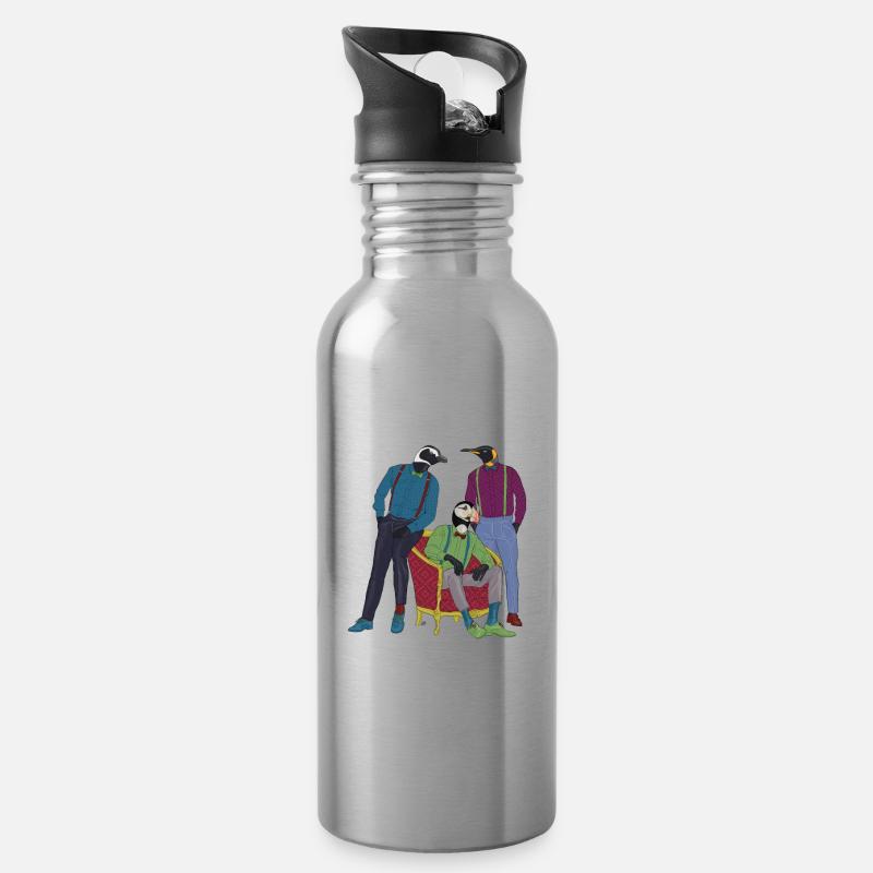 penguins with bow tie - Water bottle with straw - silver