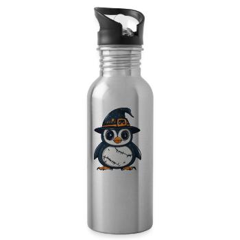 Penguin Halloween Zombie - Water bottle with straw - silver - Right