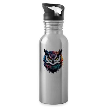 Owl Cool Colorful Feathers Cool Cool Bird - Water bottle with straw - silver - Right