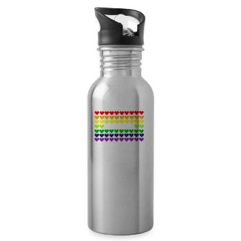 Love is Love rainbow heart banner - Water bottle with straw - silver - Right