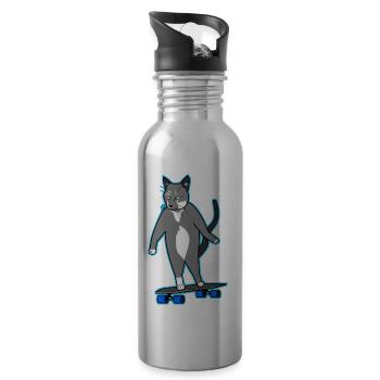 Longboard Cat Bored Skating Cat Neon - Gourde avec paille intégrée - argent clair - Droite