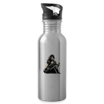 Never Underestimate A Woman On A Motorcycle - Trinkflasche mit integriertem Trinkhalm - Lightsilver - Rechts