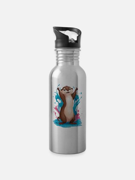 Niedlicher Otter für Kinder Tier im Wasser - Trinkflasche mit integriertem Trinkhalm - Lightsilver