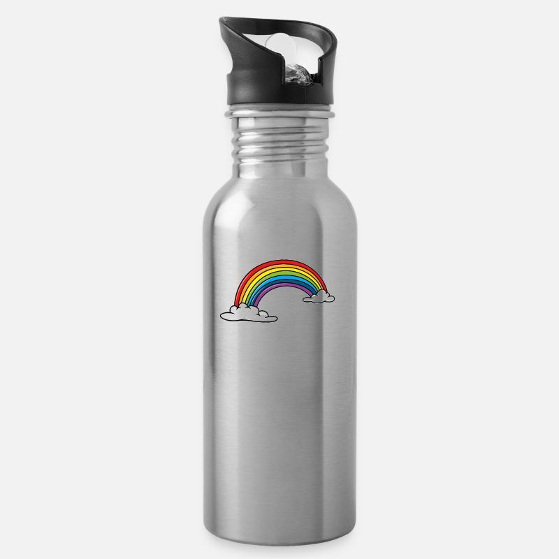 Regenbogen - Trinkflasche mit integriertem Trinkhalm - Lightsilver