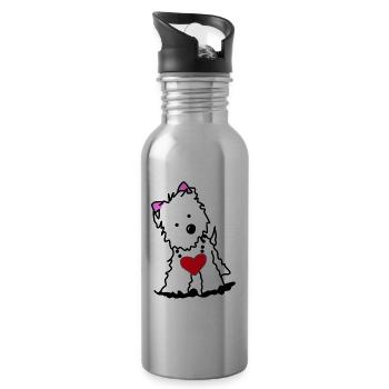 Yorkshire Terrier Hund Herz - Trinkflasche mit integriertem Trinkhalm - Lightsilver - Rechts