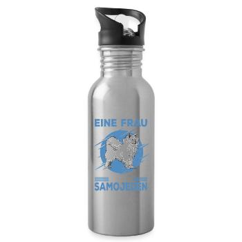 Samojede Samojeden Schlittenhund Frauchen Spruch - Trinkflasche mit integriertem Trinkhalm - Lightsilver - Rechts