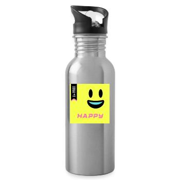 Journée Emoji 2022 - Emoji Happy - Design B - Gourde avec paille intégrée - argent clair - Droite