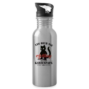 Leg dich nicht mit einem Katzenpapa an! - Trinkflasche mit integriertem Trinkhalm - Lightsilver - Rechts