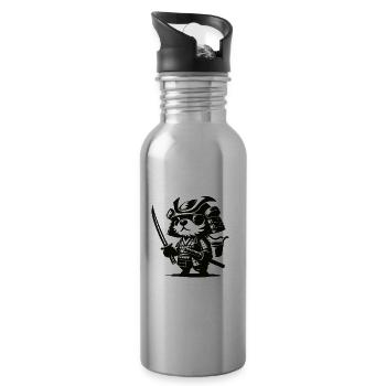 Cute Samurai Dog Design - Water bottle with straw - silver - Right